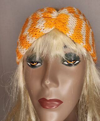 100% Alpaca Ear Warmer - orange & white