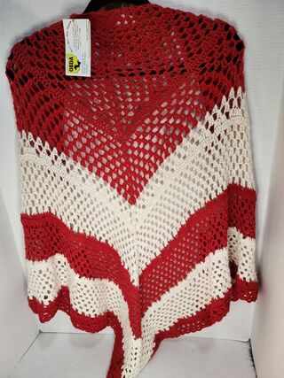 100% Alpaca Adult Shawl - red and white