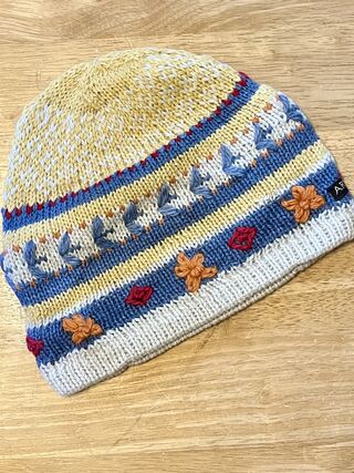 Alpaca Beanie- Lined- Yellow/Blue/White