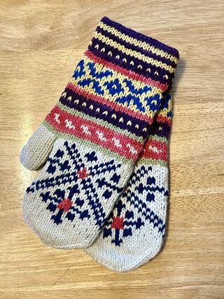 Alpaca Mittens- Lined- White Multi