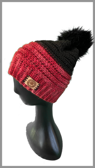 Photo of Child Red & Black Pom Pom Hat